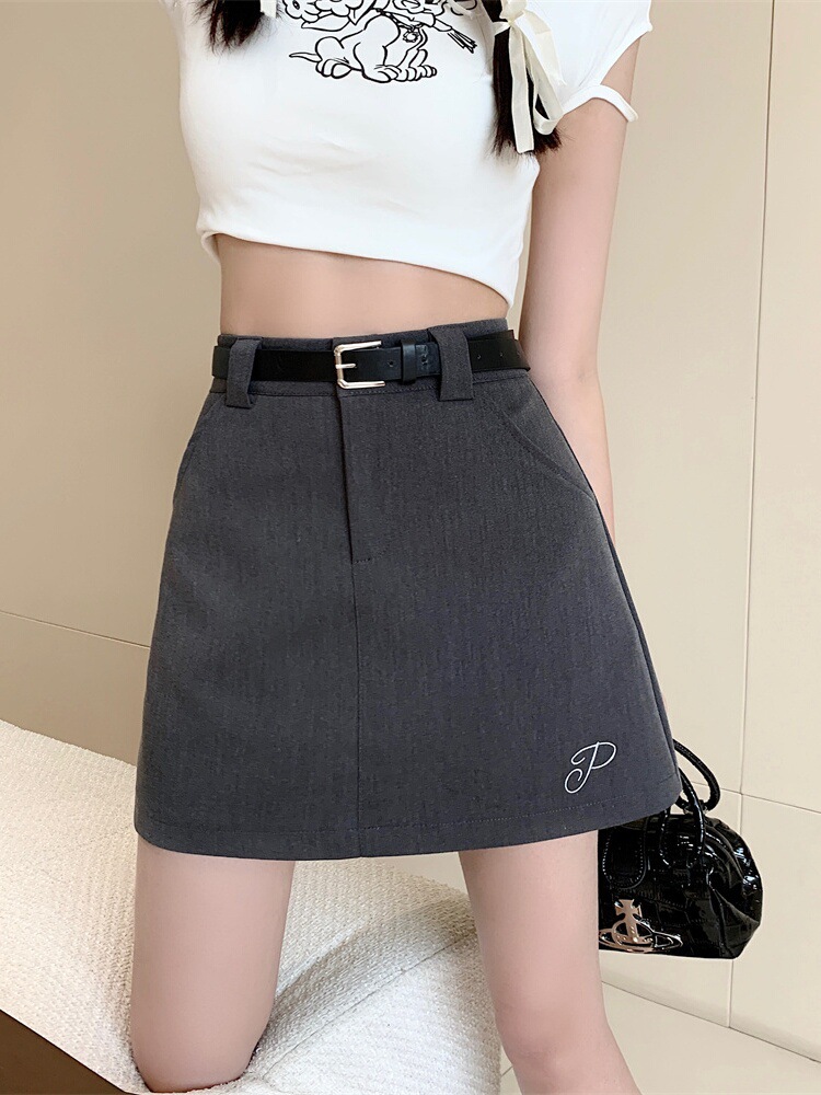 Gray Short Skirt Women's 2024 Summer New Style Spice Girl's Workwear Skirt High Waist Slimming All-match Hip A- Line Suit Skirt