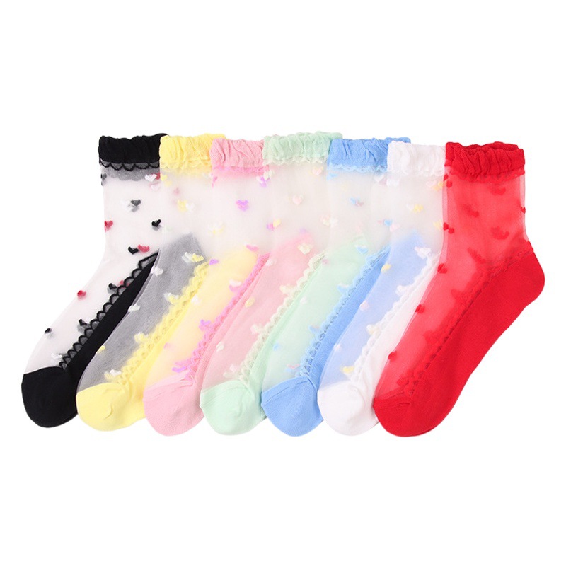 Wanda Thin New Socks Women's Summer Cool Transparent Love Women's Socks Crystal Stockings Sweet Women's Mid-Tube Socks Wholesale