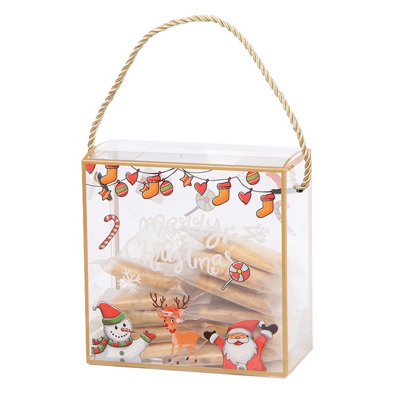 Christmas Transparent Portable Box Glutinous Rice Boat Snowflake Crisp Biscuit Box Christmas Eve Gift Baking Nougat Packaging Box