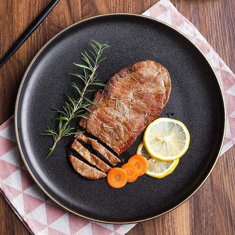 Ceramic Storage Frosted Steak Plate Flat Bottom with Edge Flat Plate Western Restaurant Hotel Tableware Shallow Plate Home