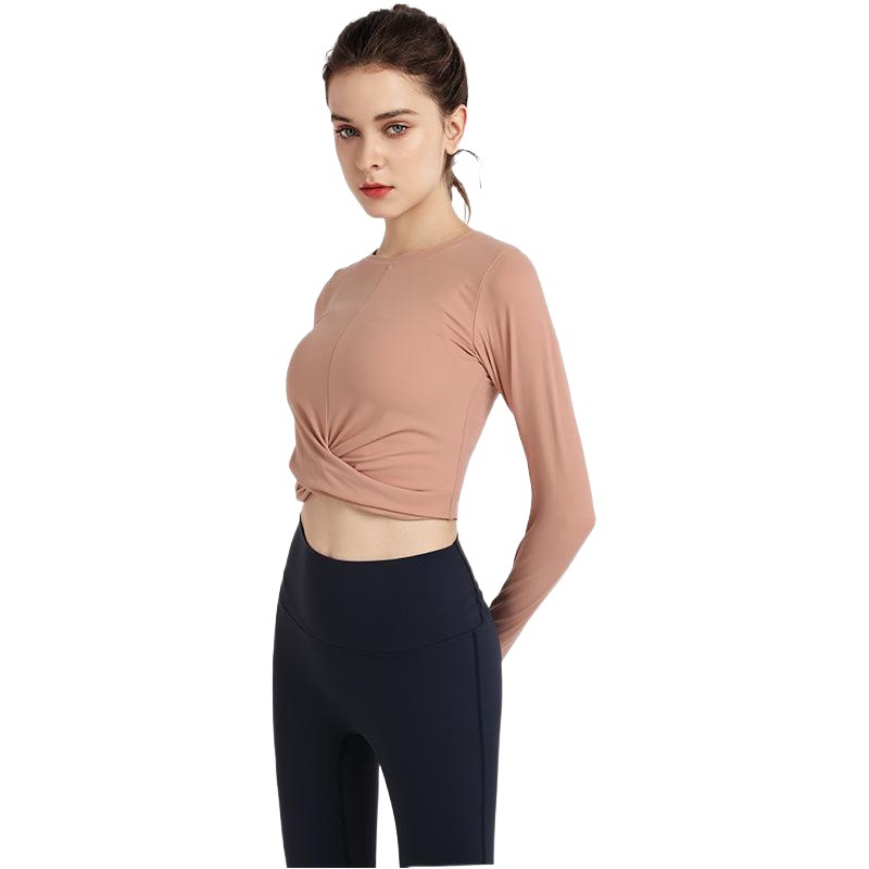Autumn and Winter New Cross Navel Long-sleeved Yoga Top Women's Running Casual Sports Slimming Fitness Clothes