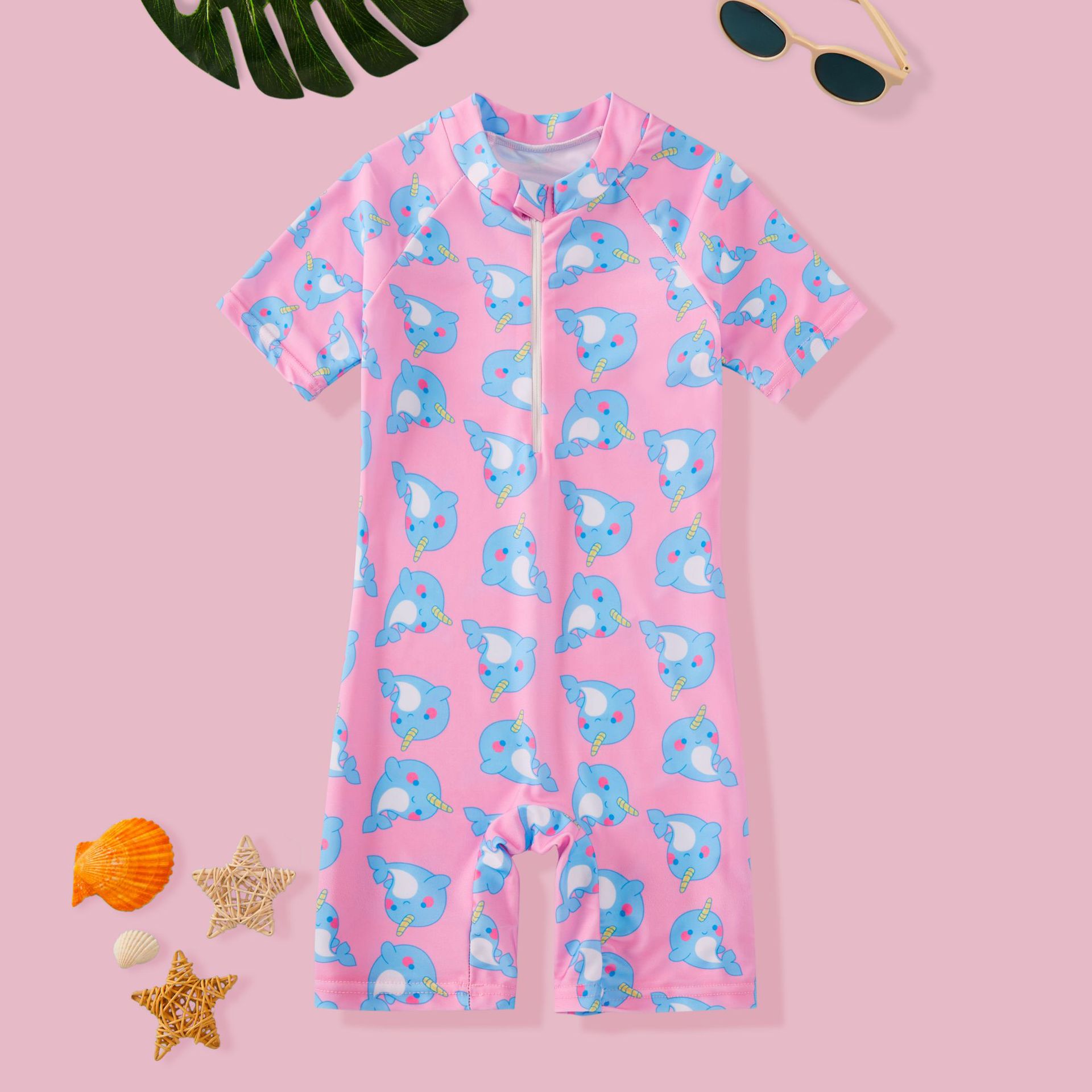 Picture of 2024 Girls' Swimsuit Cartoon Short Sleeve Children's One-Piece Swimwear for Ages 3-6 Boys' Swimwear Set with Cartoon Swim Cap