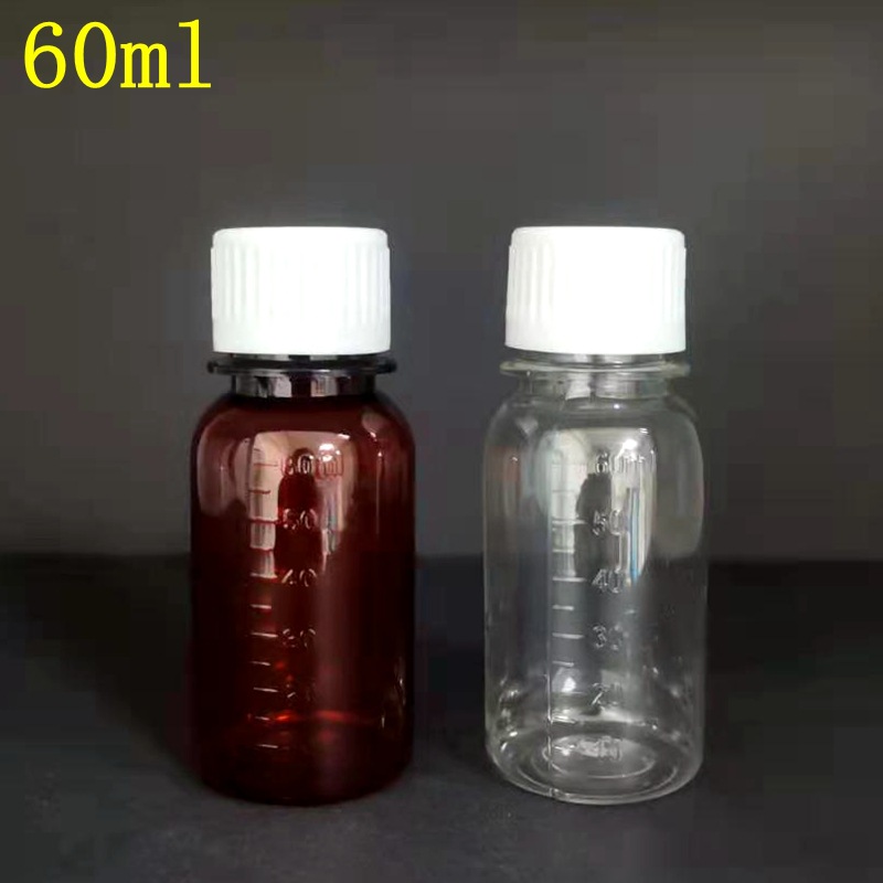 in stock Small Mouth Plastic Bottle Thickened 60ml Transparent Tea Color Bottling Liquid Solid Health Product Empty Bottle