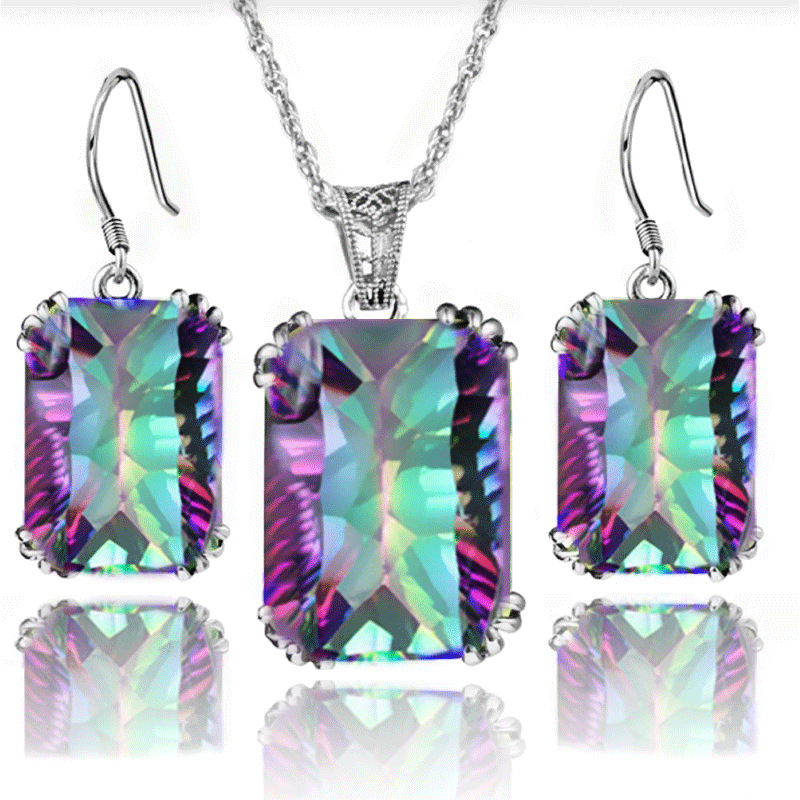 Foreign trade fashion earrings necklace suit women vintage clavicle chain crystal pendant accessories jewelry set jewelry