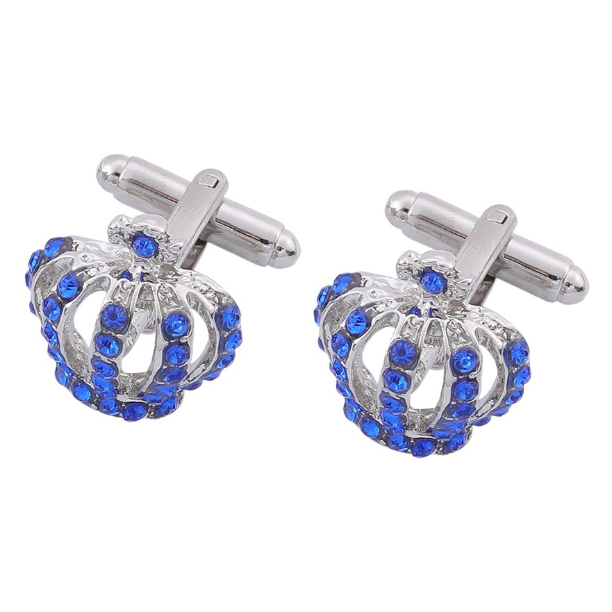 Cross-Border Hot Selling European and American Fashionable and Elegant Lady Full Diamond Metal Crown Cufflinks French Linlang Cufflinks Wholesale