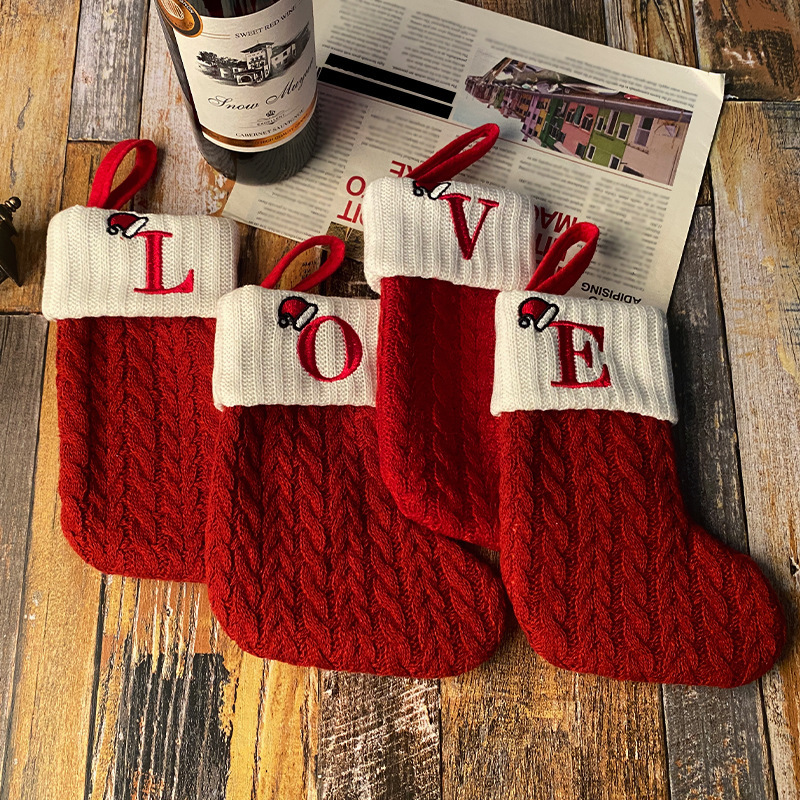 Children's Day Supplies Decorative Knitted Socks Woolen Socks Embroidered Kidsren's Candy Gift Bag Letter Christmas Stocking Gift Bag