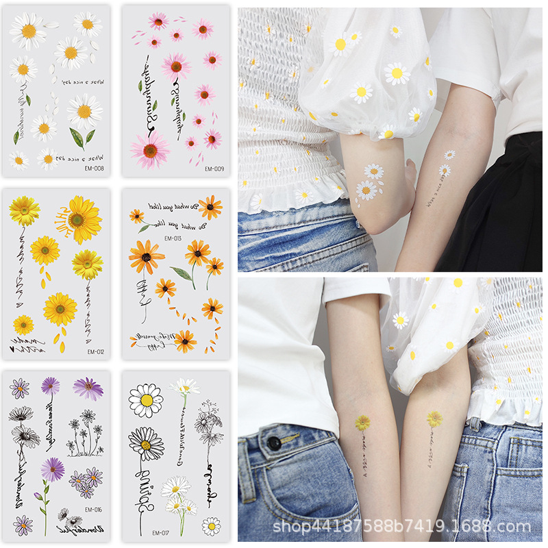 Picture of New Waterproof Sweat-proof Flower Tattoo Sticker Small Fresh Daisy Women's Face Arm Temporary Tattoo Sticker
