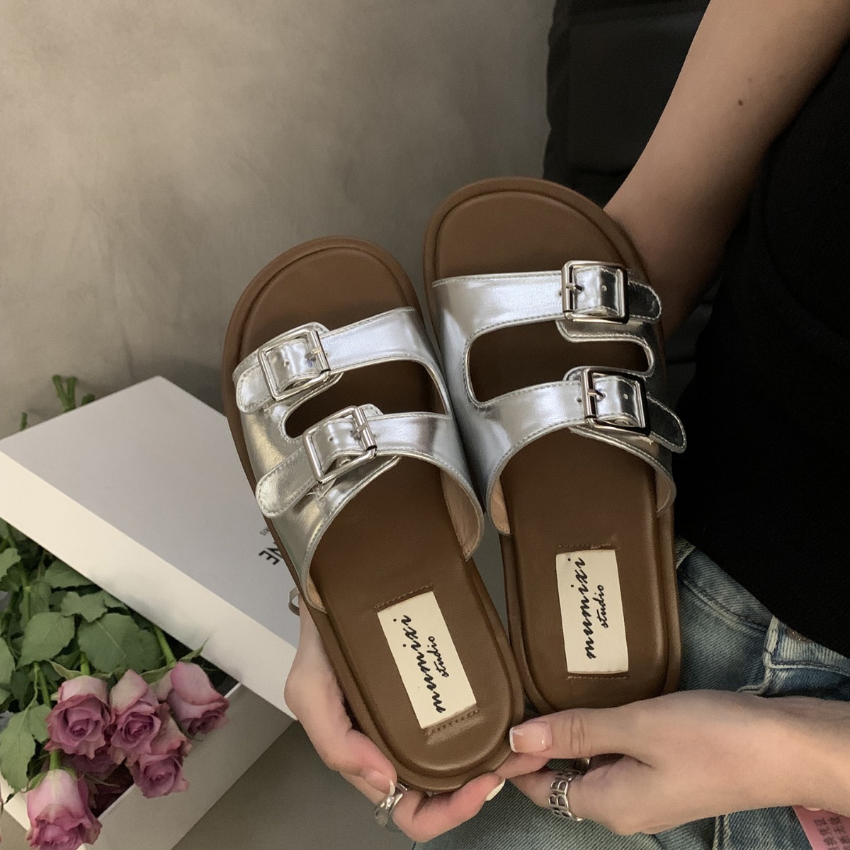 Beautiful Belt Buckle Slippers Women's Summer Outer Wear 2025 New Arrival Skirt Soft Bottom Beach Seaside Slippers for Women