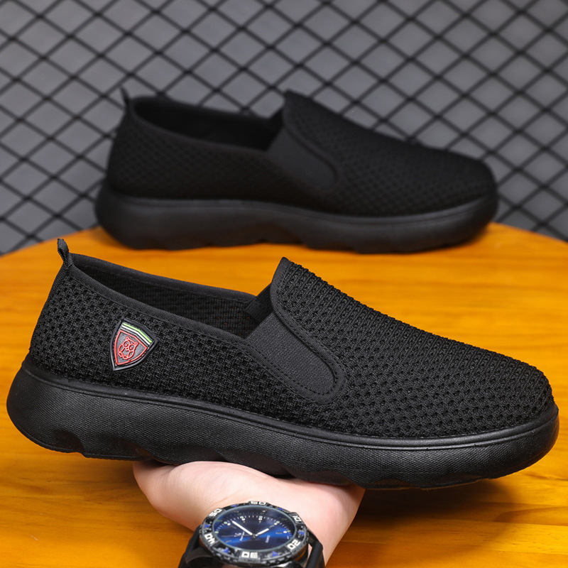 Cross-Border Men's Shoes, Polyurethane Soles, Dad Shoes, Lightweight Soft Soles, Comfortable Walking Mesh Shoes, Slip-On Casual Slip-Ons