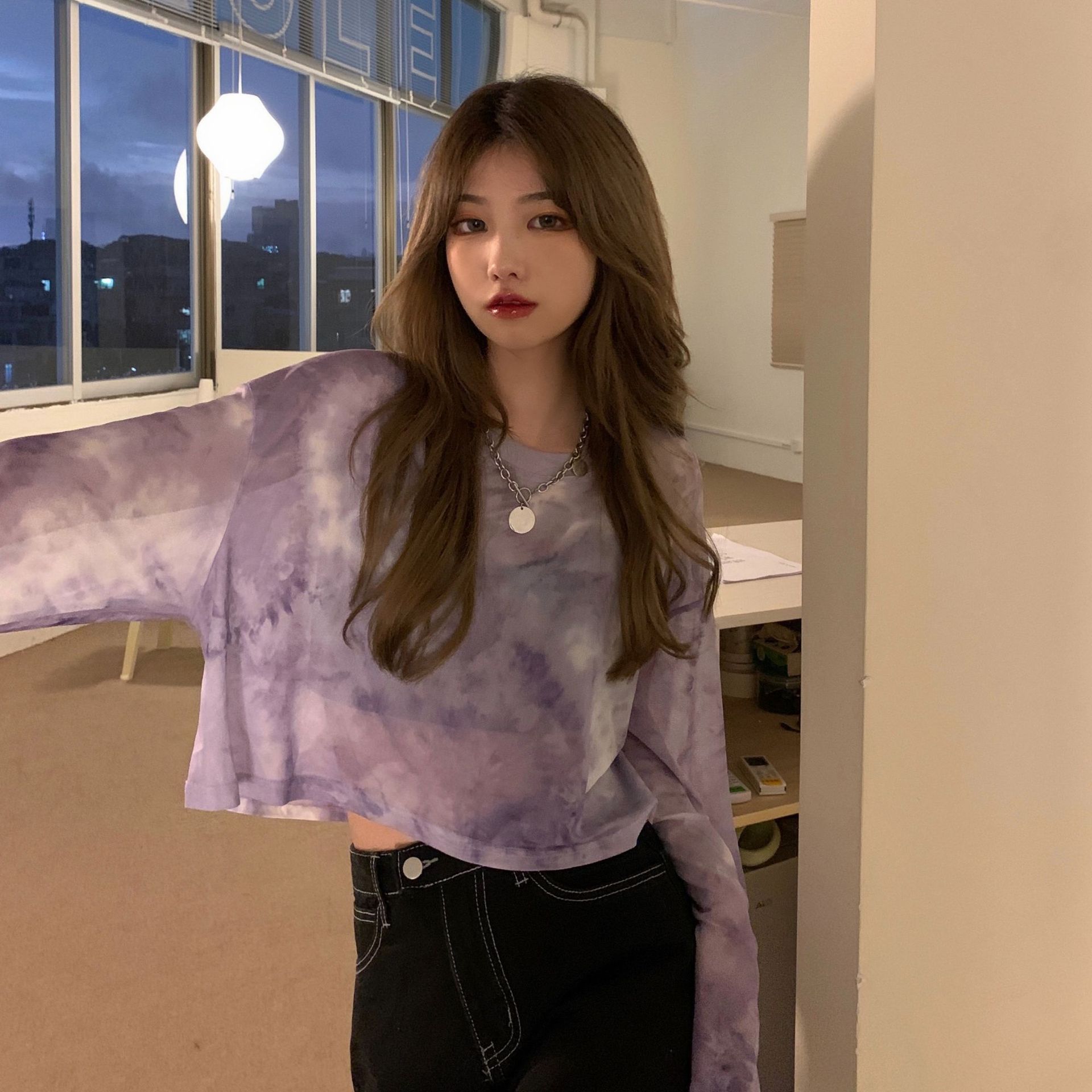 Thin imitation ice silk long-sleeved sun protection clothing women's summer transparent outer wear bottoming shirt student top T-shirt women's clothing wholesale