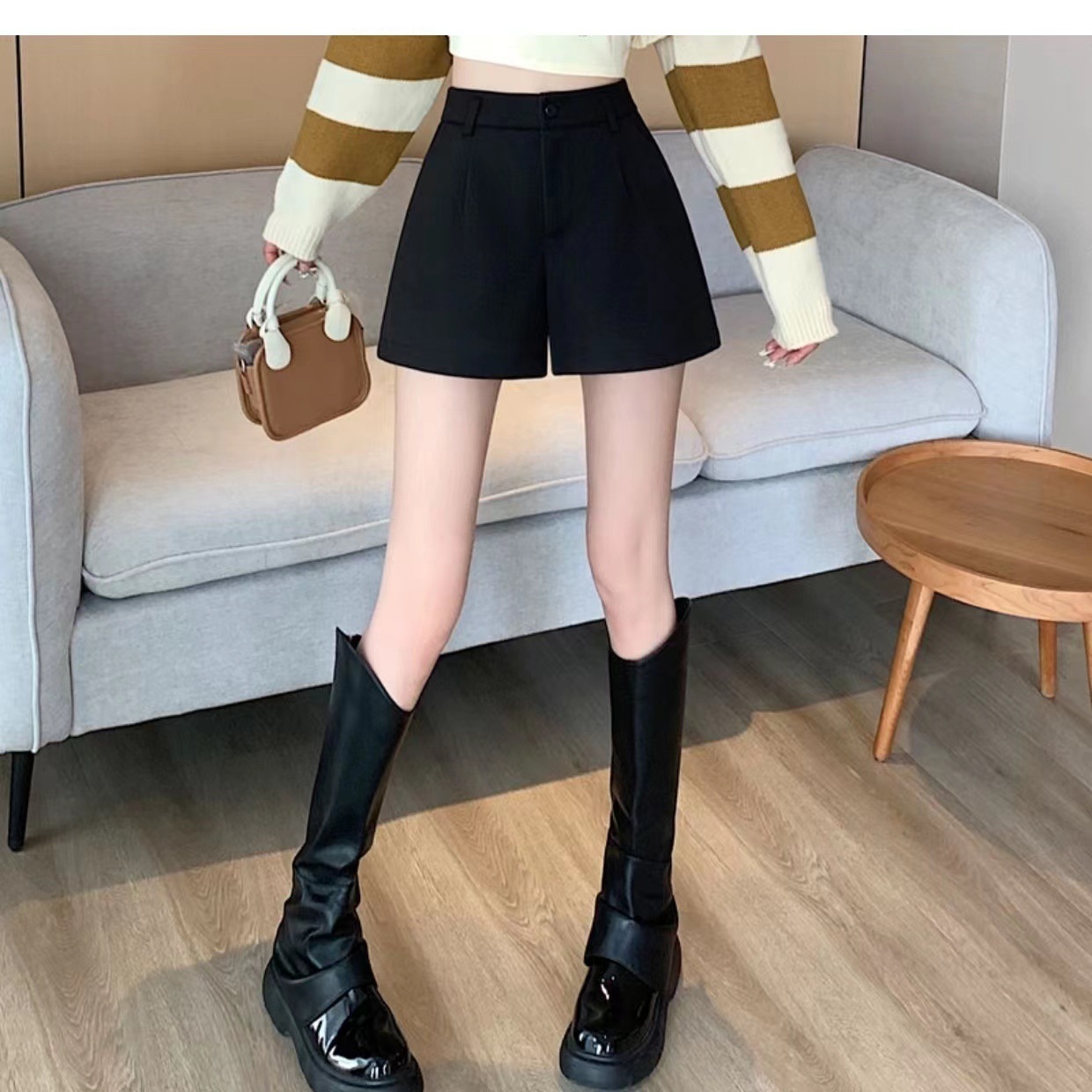 plus size Woolen Shorts Women's Fall/Winter 2023 New A- Word Casual Wide Leg Pants 200 Jin Fat Sister mm Outer Boots Pants
