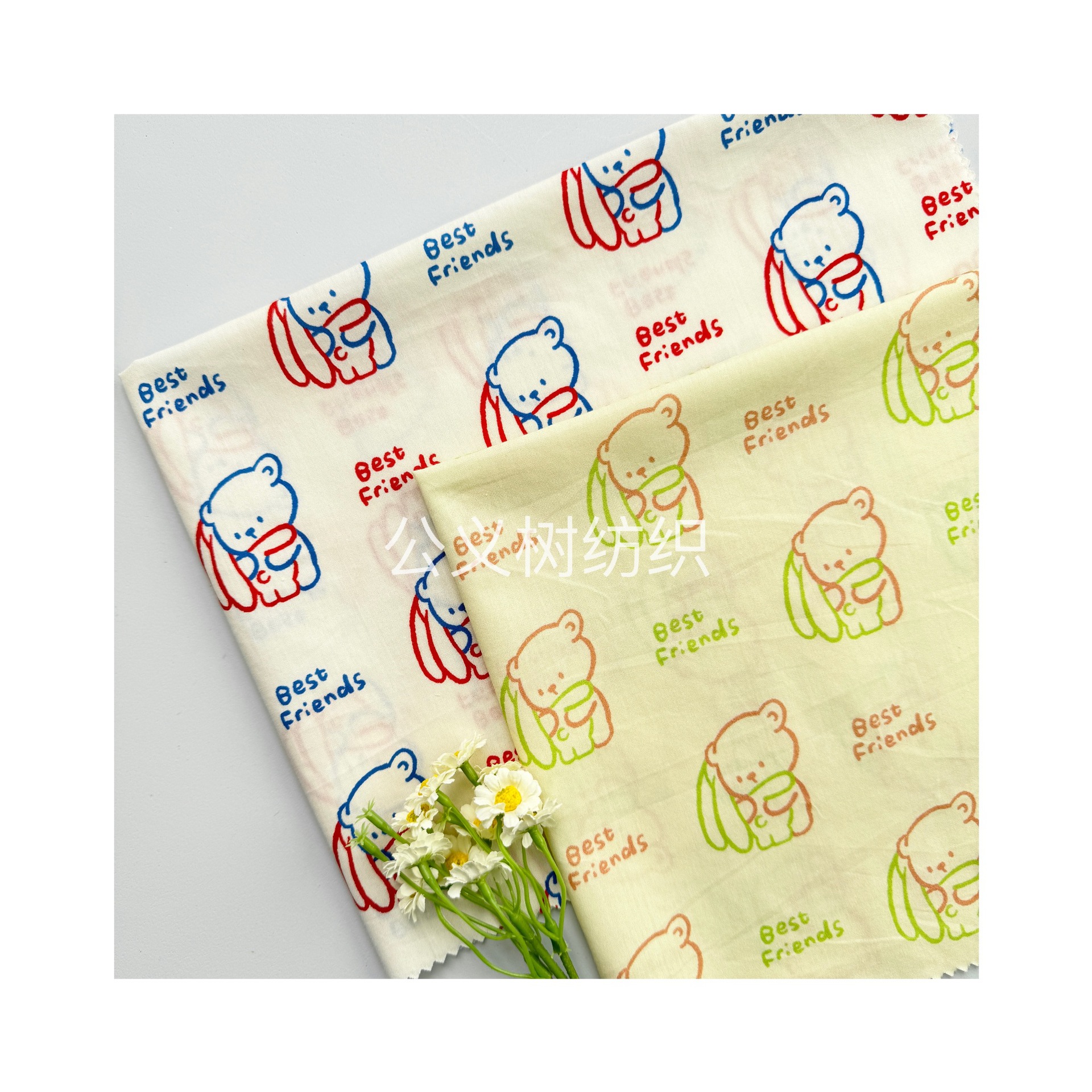 Picture of Rabbit hug bear 60 pieces of Tencespossible cotton digital direct spray cloth high-grade printed fabric dress women's clothing children's clothing fabric