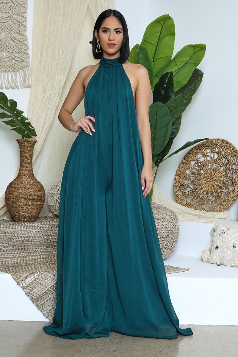 Picture of Chiffon Loose Wide-Leg Jumpsuit Chiffon Backless Sleeveless Halter Loose Jumpsuit for Women