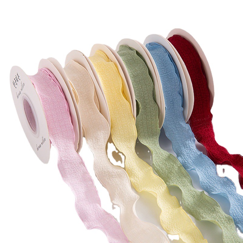 2.5cm lotus leaf pleated ribbon handmade diy cake flower packaging fishtail yarn linen wavy edge decorative accessories
