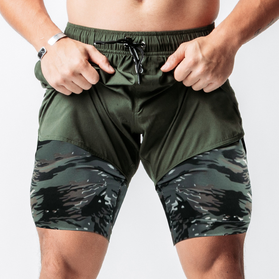 New Arrival Muscle Running Quick-drying Shorts Men's Sports Leisure Outdoor Loose Zipper Pocket Double Layer Fitness Pants Cross-Border