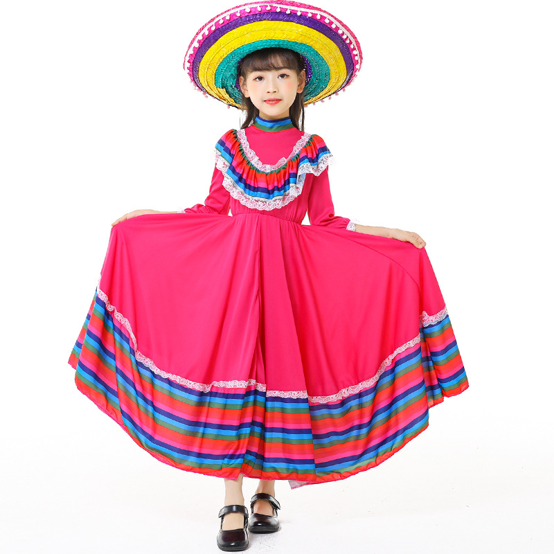 European and American style large swing skirt women's half sleeve dress Mexican ethnic costume stage performance costume one-piece delivery