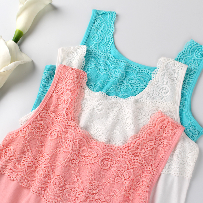 Picture of Modal Camisole Lace Vest Women's Summer Sleeveless Versatile Large Size Slim Round Neck Inner Layering Shirt Women's Thin Top