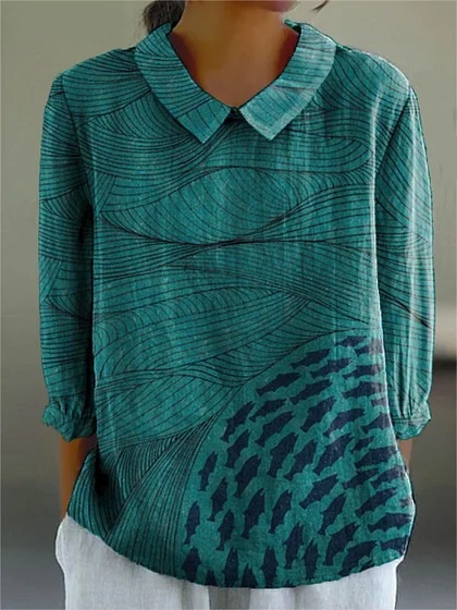 Picture of E Round Neck Pullover Summer Casual Cross-Border Women's Clothing New Amazon Printed Loose Women's Clothing Long-Sleeved Hot Sale