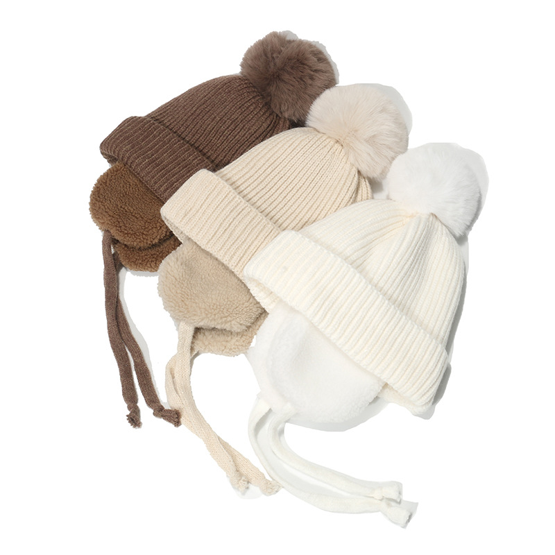 Winter Children's Knitted Hat Fashionable Baby Warm Ear Protection Hat for Boys and Girls Cute Fur Ball Knitted Wool Hat for Kids