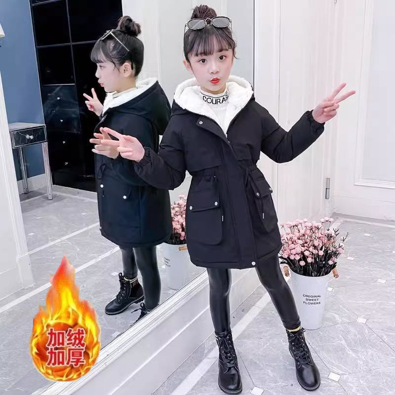 Picture of Girls' Winter fleece-lined windbreaker girls' Western style coat 2022 new medium and big children parka clothes fleece-lined thickened cotton-padded coat