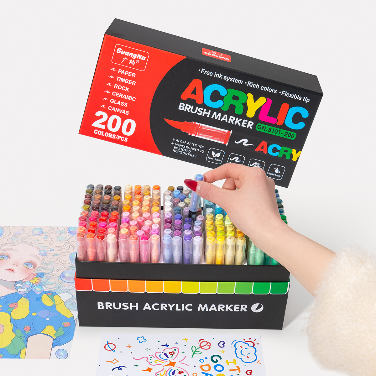 Picture of Guangna 8101 Direct Liquid Acrylic Marker 3 Generation 240 Color Ink Volume Uniform Color Stackable No Odor