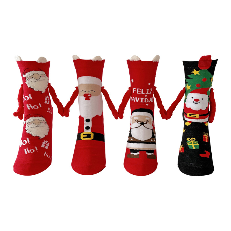 Cross-border Christmas socks Amazon thin autumn and winter cotton socks magnetic magnet magnet holding hands socks Halloween socks for men and women
