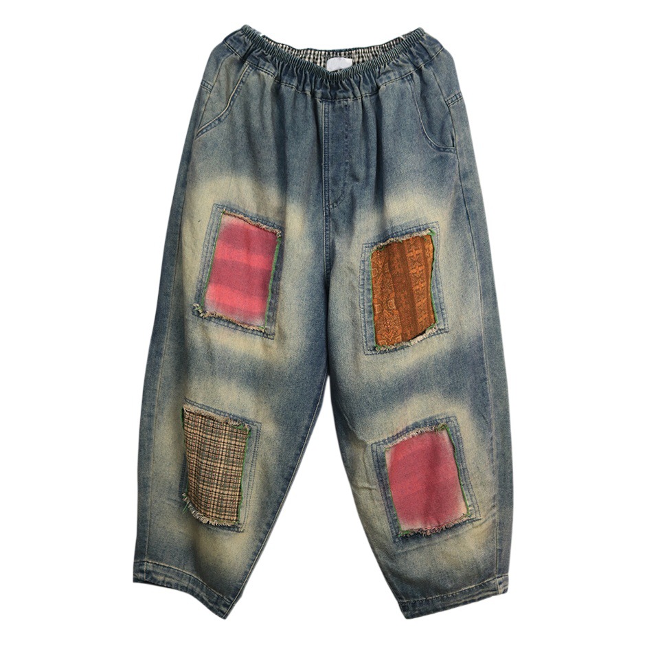 240437 Vintage Trendy Brand Jeans Sticker Old Wash Daddy Pants Loose Wide Leg Harem Pants Spring and Summer New