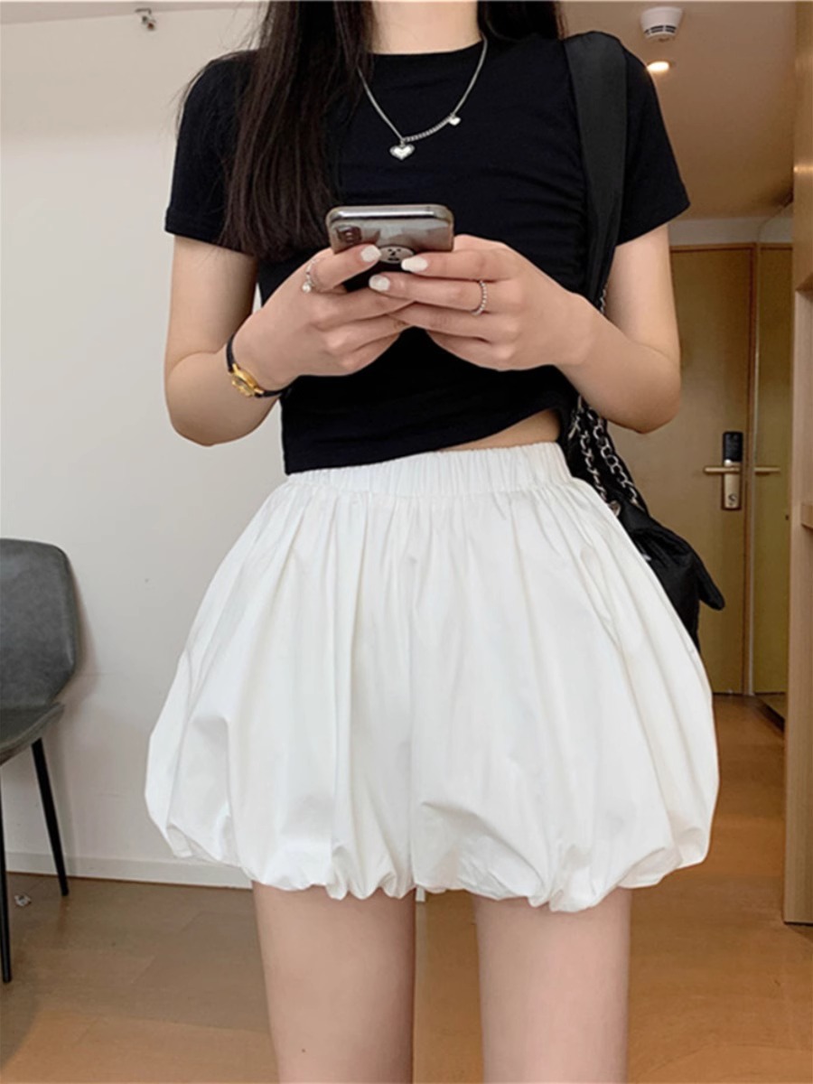 High Waist A- line Wide Leg Shorts Women's Autumn 2024 New Three-dimensional Flower Bud Puffy Short Culottes Slimming Loose Bloomers