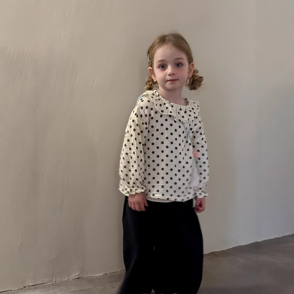 Picture of Zuozuo Prince Children's Clothing Girls' Polka Dot Shirt 2025 Spring and Summer New Children's Cotton Yarn Long Sleeve Lapel Shirt