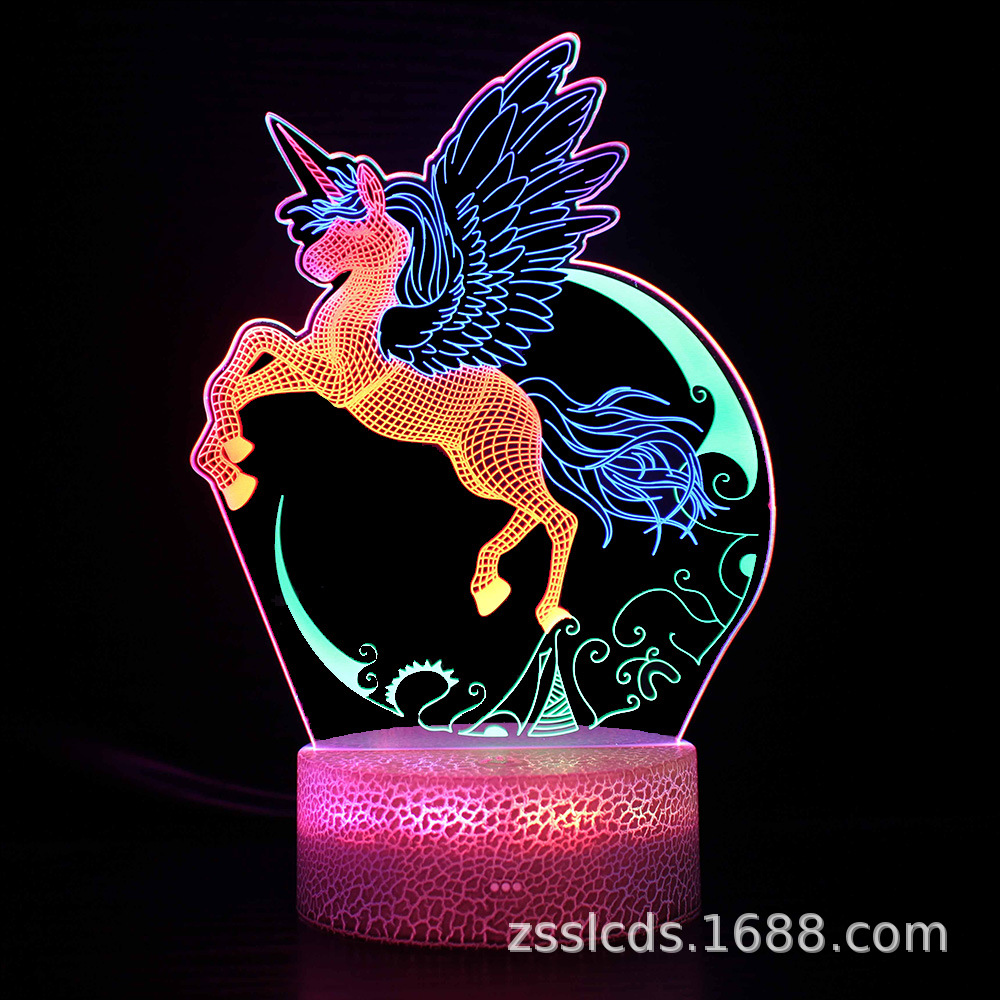 Cross-Border dedicated 3D night light unicorn mermaid princess colorful dynamic touch gift lamp bedside lamp LED table
