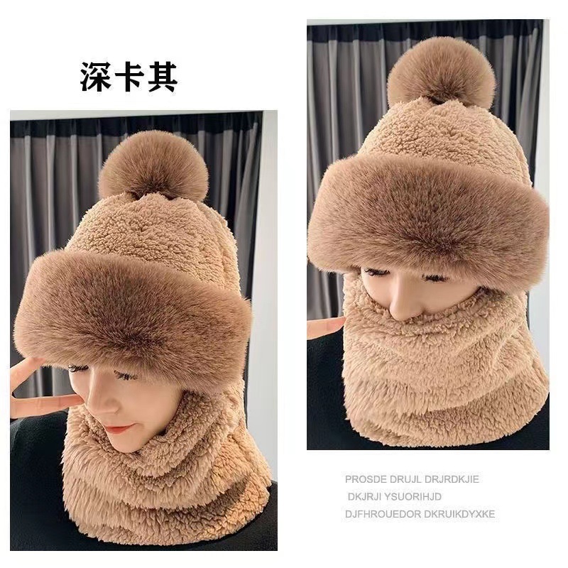 Picture of Autumn and Winter Hat New Cute Warm Mask Bear Hat Integrated Neck Scarf Gloves Popular Versatile Plush Four-In-One