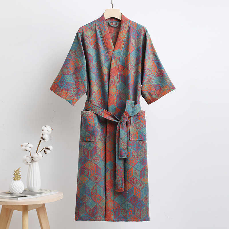 Picture of Pure Cotton Double Gauze Bathrobe Class A Thin Pajamas for Spring and Summer Home Clothes Nightgown Couple's Water Absorbent Quick-drying Bathrobe