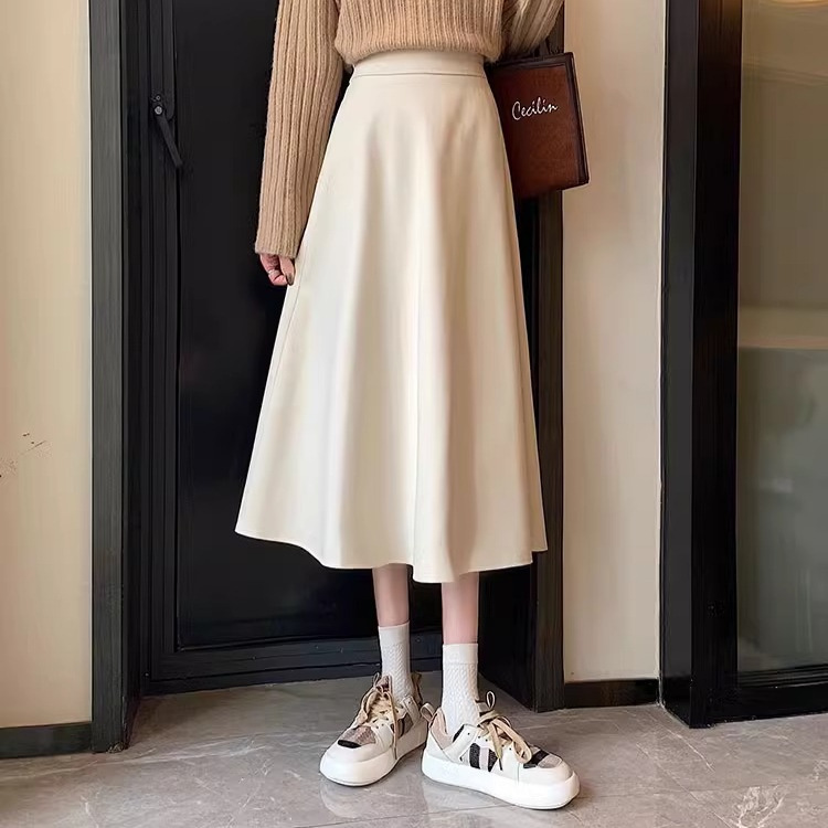 Picture of Women's skirt autumn and winter 2023 new mid-length high waist slimming A- line skirt black small large swing umbrella skirt