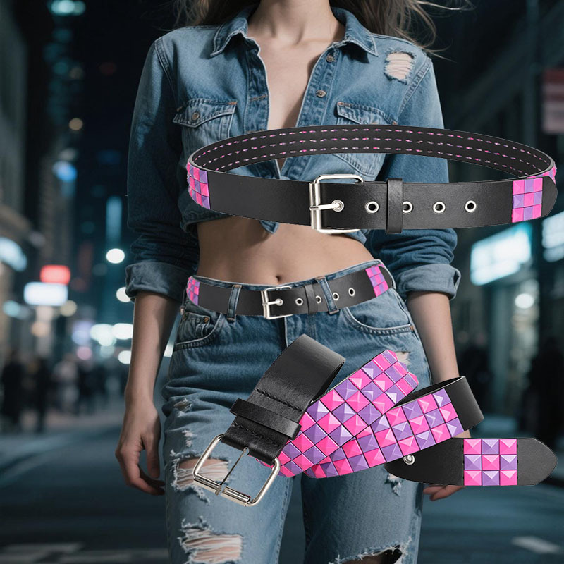 European and American Bohemian Punk Couple Student Belt Pyramid Square Nail Belt Bead Casual Women's Trouser Belt