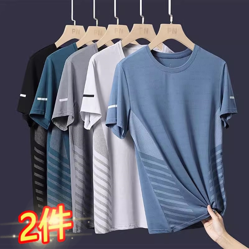 Factory wholesale export men's short sleeve T-shirt summer breathable mesh slim half sleeve sports base shirt