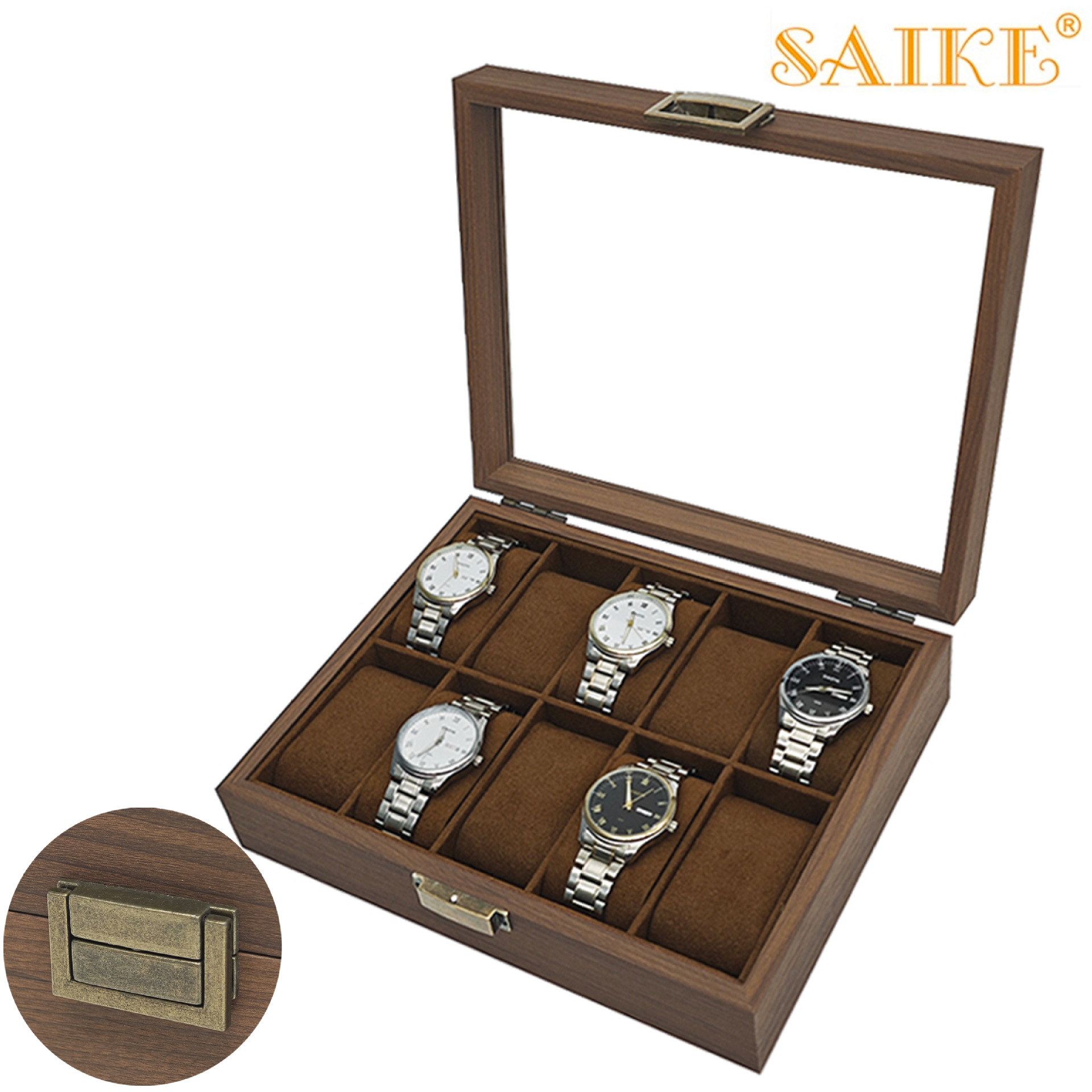 Picture of [Retro version] in stock wholesale black walnut wooden 10-bit watch storage collection display box 10-piece watch box