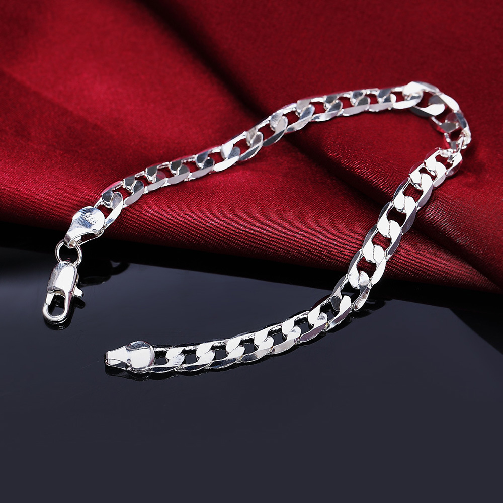 Jinshihu Temu Aliexpress Cross-Border European and American 925 Silver Plated 4Mm6Mm8M Side-Body Cuban One to One Bracelet