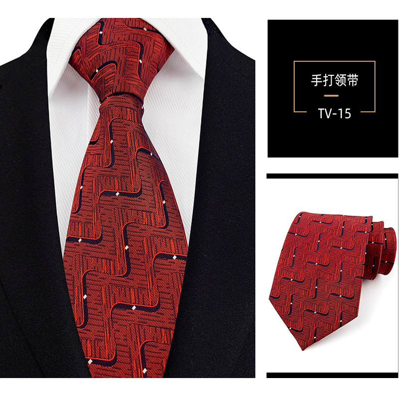 Picture of Men's Tie 8cm Hand Tie Polyester Professional Dress Interview Striped Tie Men's Red Bridegroom Wedding Tie