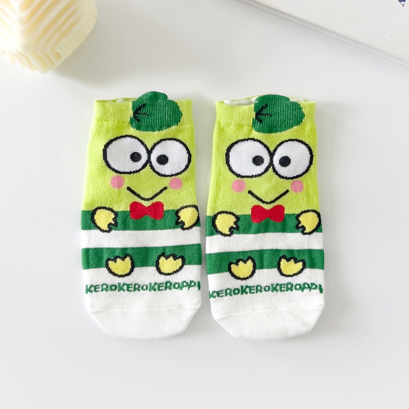 Picture of Women's socks spring and autumn Japanese cartoon green frog cute socks Korean style women's boat Socks combed cotton socks in stock wholesale