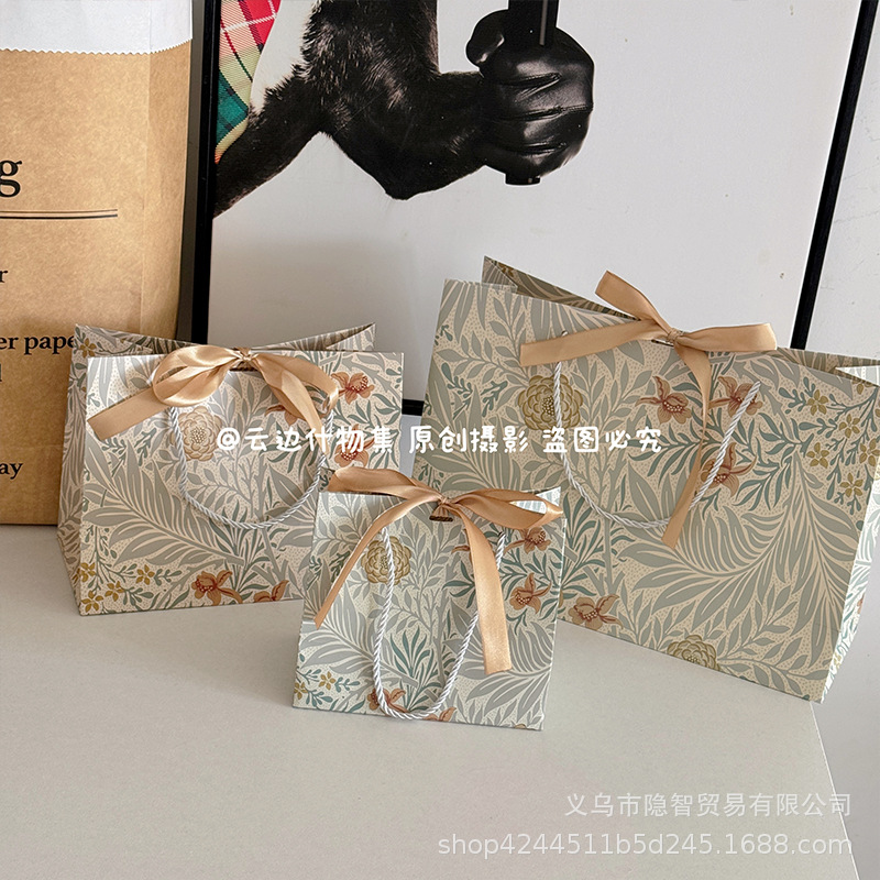 Original Forest Lily Gift Handbag with Ribbon Bow Packaging Bag Candy Clothing Jewelry Storage Paper Bag