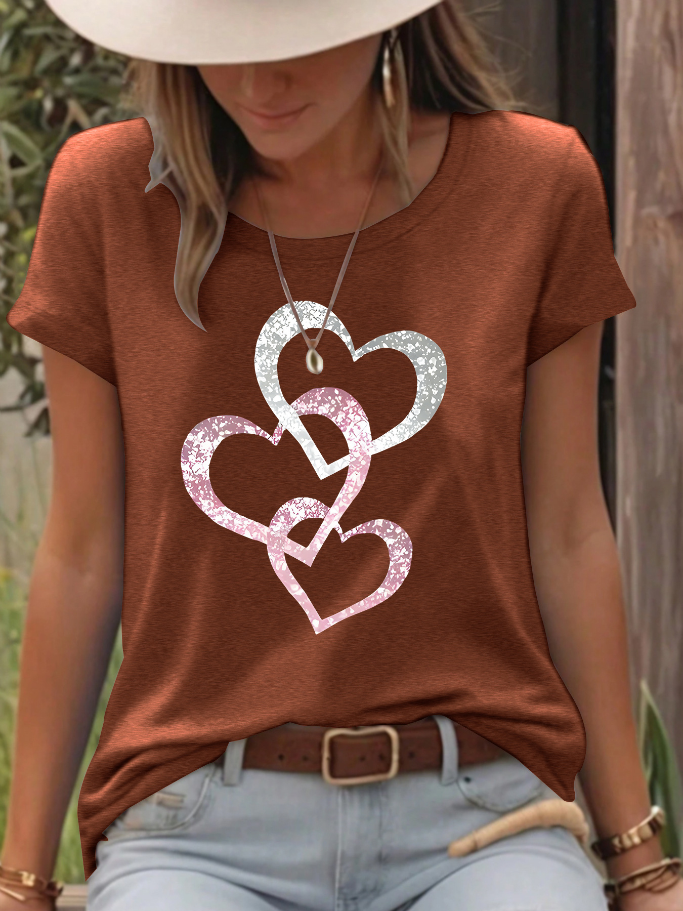 Picture of European and American in stock round neck short sleeve t-shirt love printing summer new comfortable t-shirt cross-border hot sale