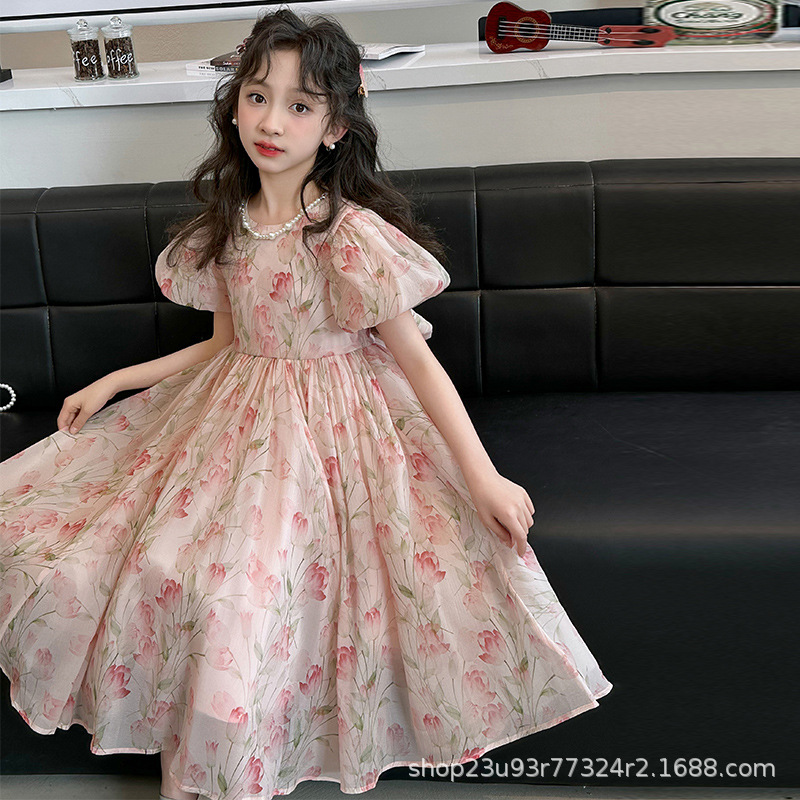 Girls' dress Summer 2024 New Style Western Style Big Children's Summer Dress Princess Dress Children's Super Fairy Sweet Floral Dress