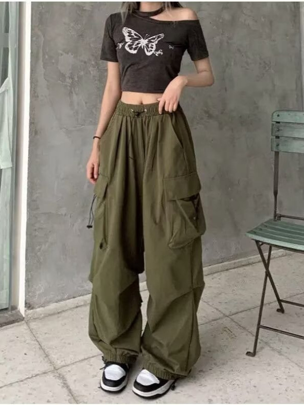 American Style Spicy Girl Cargo Pants Casual Pants Women Spring Summer Drape Slimming Straight Wide-Leg Pants Floor-Length Long Pants Trendy Wholesale