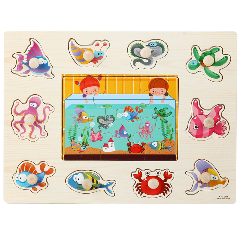 Picture of Factory wholesale hand-held board early education educational toys digital letters animal puzzle beneficial intelligence baby wooden toys