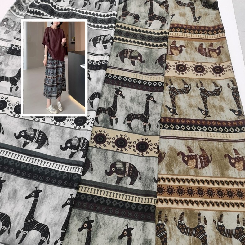 Summer Niche Design Fashionable Versatile Elephant Print Fabric Flat Silk Chiffon Animal Print Fabric Wholesale