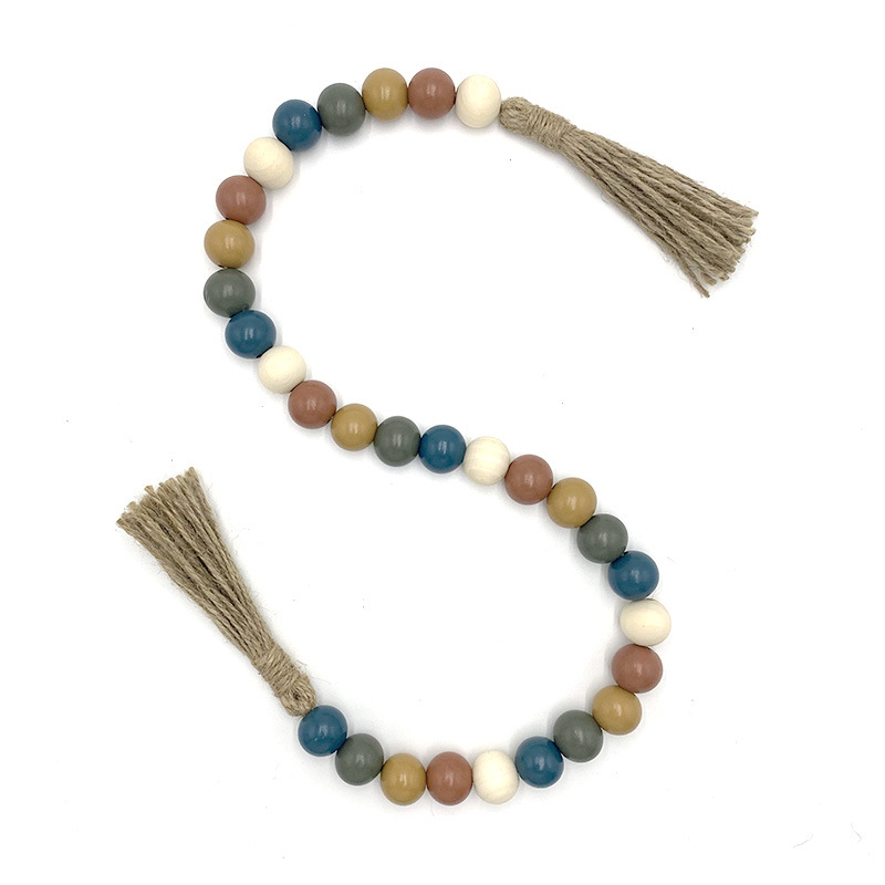 Hemp Rope Tassel Beads Home Decoration Wall Decoration Hanging Ornaments Wooden Beads American Country Retro Style Colorful Beads