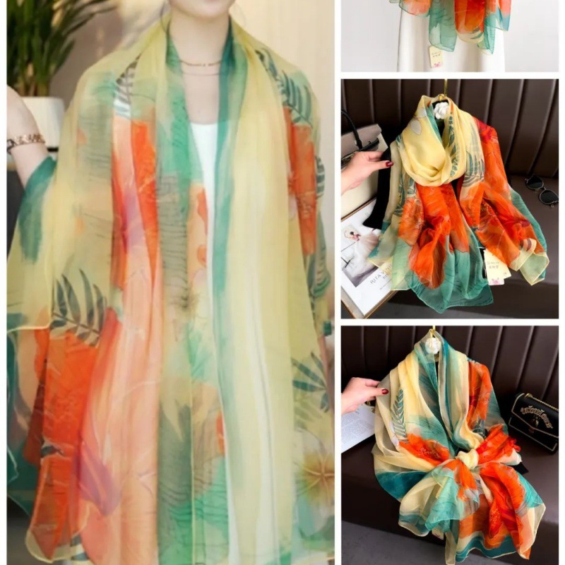 Picture of Spring and Summer New Soft Yarn Sunscreen Shawl Summer Thin Imitation Silk Long Silk Scarf Fashion Printed Flower Scarf