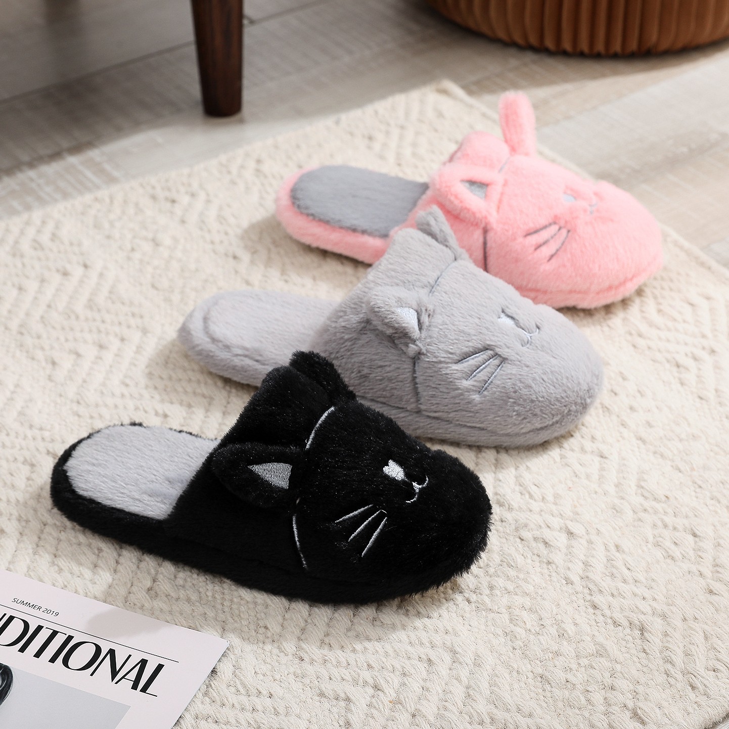 New Jacquard Japanese Style Soft-Soled Silent Waterproof-Soled Slippers Non-Slip Wooden Floor Indoor Cotton Slippers