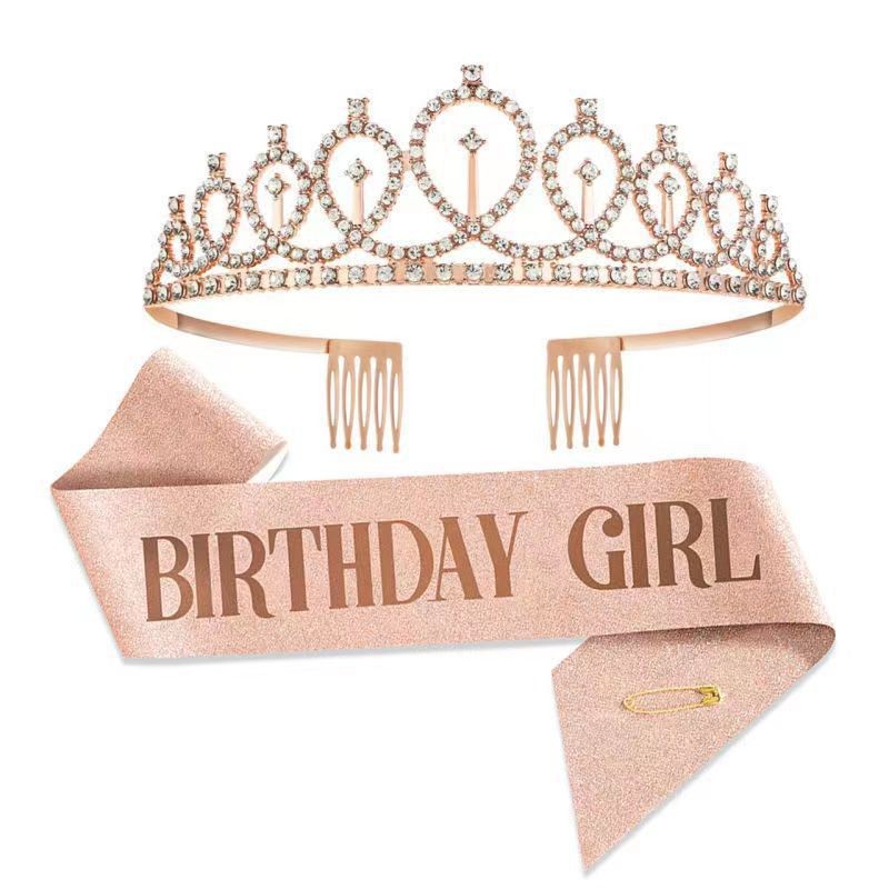 Cross-Border Birthday Party Decoration Alloy Full Diamond Exquisite Crown Headband Shoulder Strap Girl Etiquette with Crown Wholesale