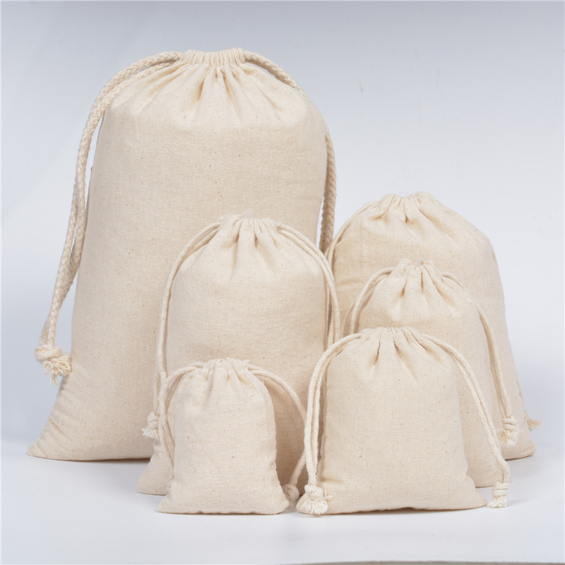 Cross-border Lock Edge Fine Cotton Cotton Bag Rice Cotton Drawstring Jewelry Packaging Bag Wen Play Storage Cotton Bag